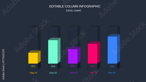 Editable 3D Column Infographic for Data Presentation