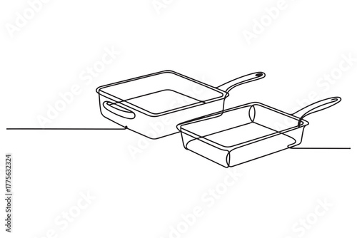 Continuous one line drawing baking pans. Kitchen appliances concept. Single line draw design. one line Icon drawing with white background