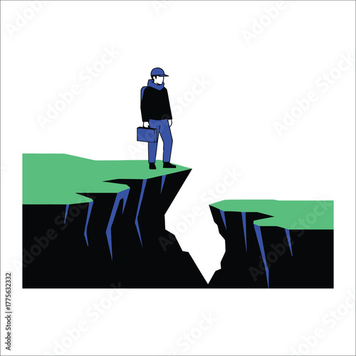 Businessman Standing At Edge Of Cliff Gap Confronting Risk Minimalist Style Illustration