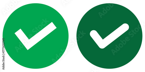 Check mark icons tick symbols in green circle. Represents confirmation, approval, success or completed tasks or status. For accept, confirmation, agreement, checklists, task completion projects. 