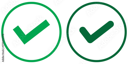 Check mark icons tick symbols in green circle. Represents confirmation, approval, success or completed tasks or status. For accept, confirmation, agreement, checklists, task completion projects. 