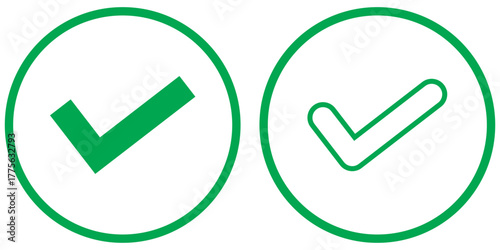 Check mark icons tick symbols in green circle. Represents confirmation, approval, success or completed tasks or status. For accept, confirmation, agreement, checklists, task completion projects. 