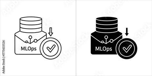 Mlops icon with checkmark, representing machine learning operations