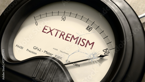Tableau sur toile Extremism meter showing high levels of extremism