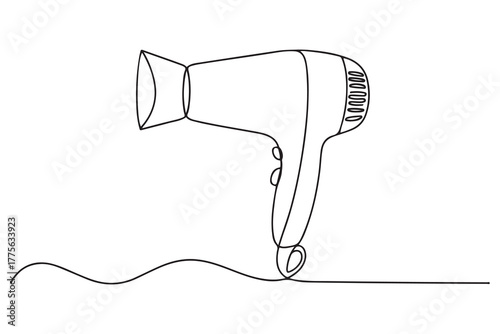Single one line drawing hair dryer. Home appliances concept. Continuous line draw design. one line Icon drawing with white background