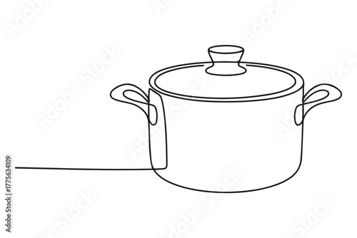 Continuous one line drawing pot. Kitchen appliances concept. Single line draw design. one line Icon drawing with white background