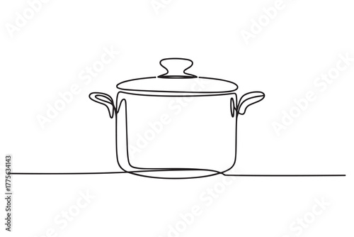 Continuous one line drawing pot. Kitchen appliances concept. Single line draw design. one line Icon drawing with white background