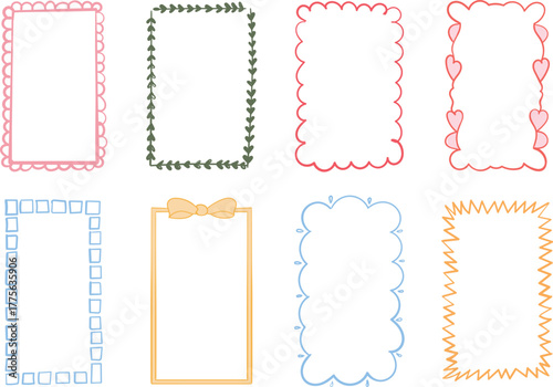 Cute Hand-Drawn Doodle Frame Set with Pastel Colours.