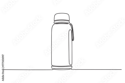 Continuous one line drawing thermos water bottle. Kitchen appliances concept. Single line draw design. one line Icon drawing with white background