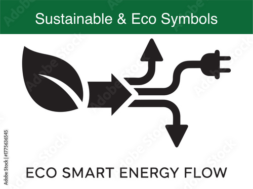 Eco Smart Energy Flow Leaf Plug Arrows Vector Illustration