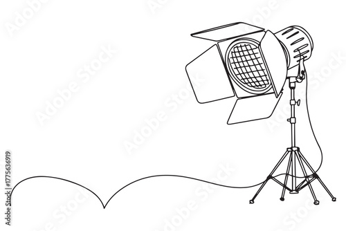 Continuous one line drawing soft box lighting. Video shooting tools concept. Single line draw design. one line Icon drawing with white background