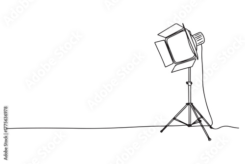 Continuous one line drawing soft box lighting. Video shooting tools concept. Single line draw design. one line Icon drawing with white background