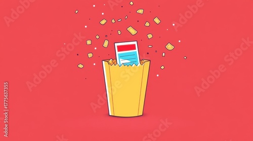 Colorful Concept of Trash Can with Paper Waste