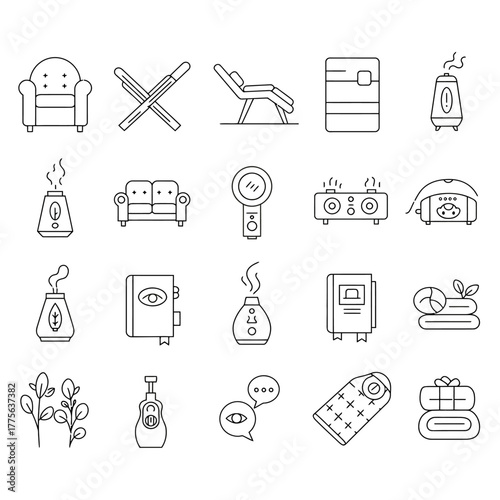 wellness relaxation icons offering self-care and spa treatments at home creating a peaceful atmosphere and highlighting the benefits of holistic health.