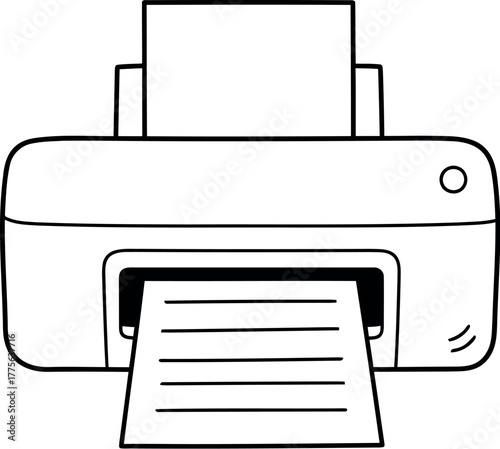 Simple line drawing of an inkjet printer printing documents