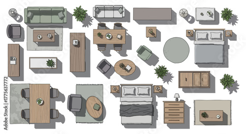 plan view furniture layout a top-down furniture arrangement showcasing interior design planning and architectural space planning used to illustrate home decor ideas