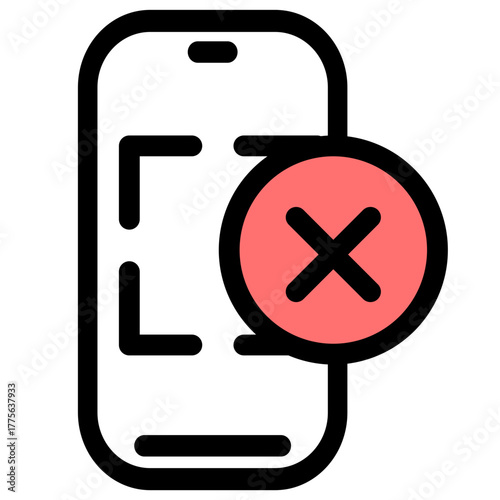 This icon depicts a smartphone screen with a red X- indicating a failed or rejected payment transaction- Ideal for mobile banking and payment apps.