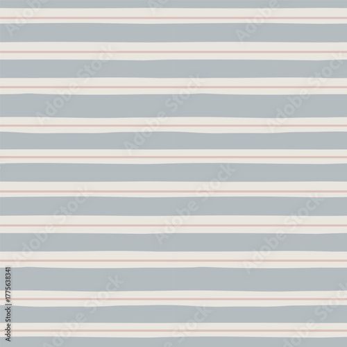 Strips seamless pattern. Beige line backdrop. Repeating band. Repeat viscose flannel in simple lane. Minimalistic fabric bar print. Background with grey ribbon. Design for textile, material, wallpaper