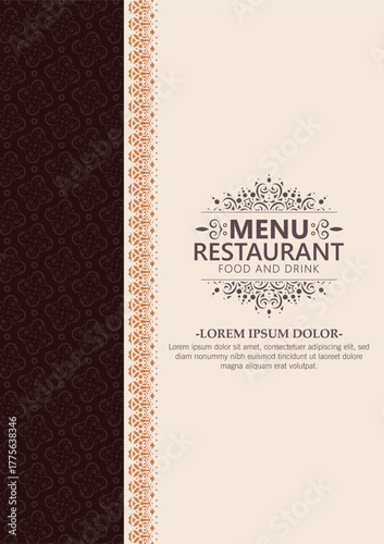 Elegant Decorative Restaurant Menu Card Design with Brown and Beige Palette
