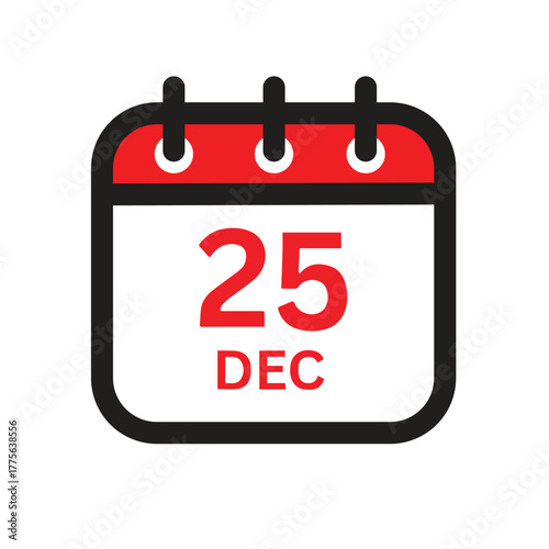 Minimalist Christmas Calendar Icon Holiday Reminder Vector 25 December