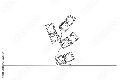 Single continuous line drawing of falling Dollar money. concept one line draw design. one line Icon drawing with white background