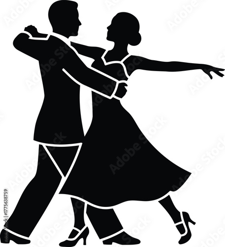 Silhouette of a ballroom dancing couple in a dramatic pose