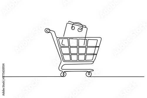 Single one-line drawing easy shopping in e-commerce. E-Commerce concept continuous line draw design. one line Icon drawing with white background