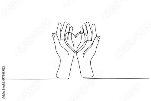 Single one line drawing hands sharing love on social media. Social media concept. one line Icon drawing with white background