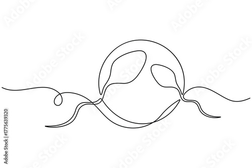 Human sperm icon continuous one line drawing on white background minimalist reproductive cell outline vector illustration