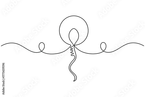 Human sperm icon continuous one line drawing on white background minimalist reproductive cell outline vector illustration