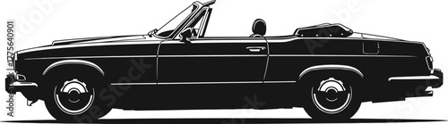 Vintage Convertible Car Silhouette on White Background car, automobile, vehicle, illustration, vintage, down, drive, design, mirrors, old, wheels, doors, transportation, clean, transport, historical, 