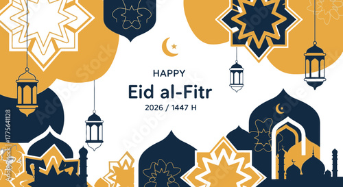 Happy Eid alFitr Islamic Celebration Greeting Card.