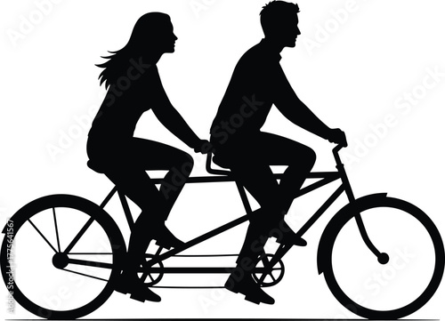 Couple riding a tandem bicycle silhouette tandem bicycle, couple, riding, cycling, illustration, frame, leisure, design, riding, background., lifestyle, love, hair, two, wheels, woman, outdoor, relati