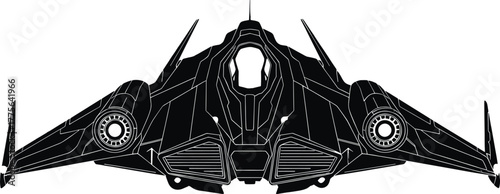 Futuristic spaceship silhouette with intricate details, spaceship, spacecraft, sci-fi, futuristic, alien, technology, vehicle, aircraft, starship, fighter, bomber, shuttle, silhouette, black and white
