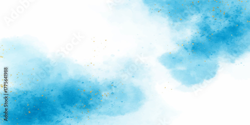 Abstract blue watercolor background featuring sky and clouds with a paper texture and grunge feel