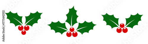 Holly berry icons set, Chritmas logo wirh holly berries