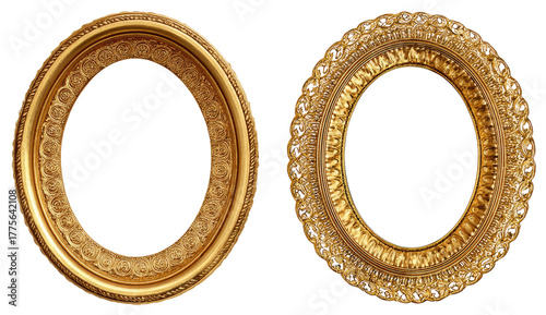 Two ornate gold oval picture frames