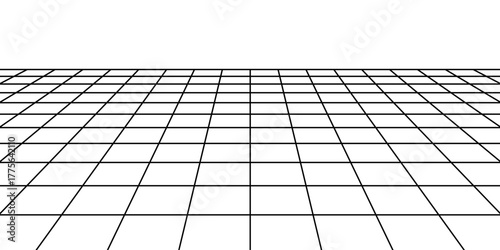 Futuristic perspective wireframe grid, square grid line landscape texture, blank grid sheet for technology, drawing and architecture draft with projection lines, square graph pattern