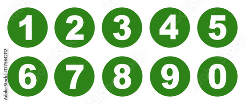 Numbers button circles green set. Round 1-10 numbers icon
