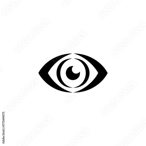 Simple black and white eye in a graphic design style on transparent background silhouette