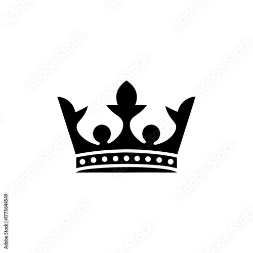 Illustration of a simple black and white crown icon on transparent background silhouette