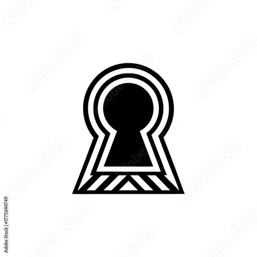 Stylized keyhole with striped design in black and white on transparent background silhouette