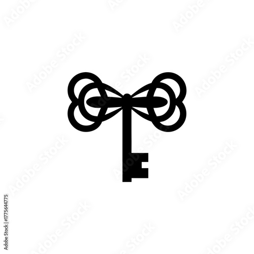 Silhouette of a key with decorative bow on top key on transparent background