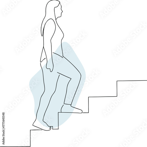 Woman climbing stairs abstract line art vector