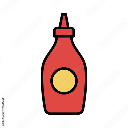 Ketchup Sauce Bottle – Red Condiment Kitchen Vector Illustration