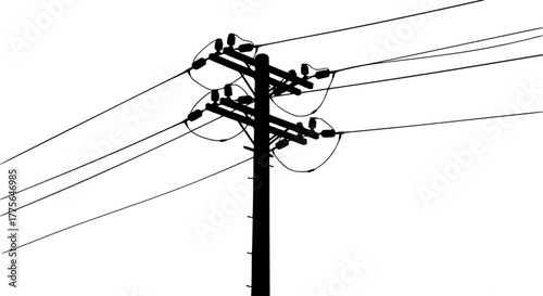 black silhouette electric pole on white background
