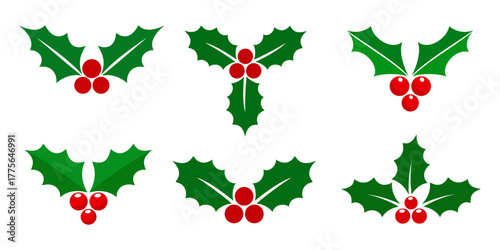 Holly berry icons set, Chritmas logo wirh holly berries - set