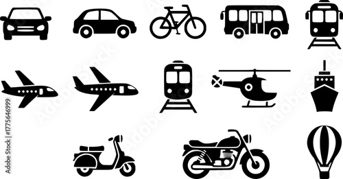 交通手段・乗り物のシンプルなアイコンセット/白背景
