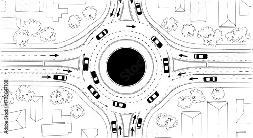 Roundabout road traffic circle intersection design vector art
