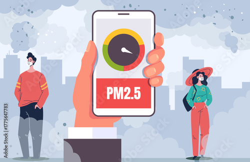 Air pollution city factory technology measurement concept. Vector graphic design illustration